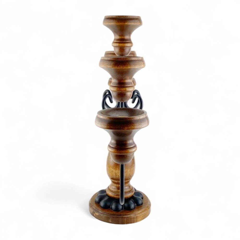 Homco Wrought Iron And Wood 5 Arm Candelabra Taper Candlestick Holders 1970s​ - Picture 3 of 5